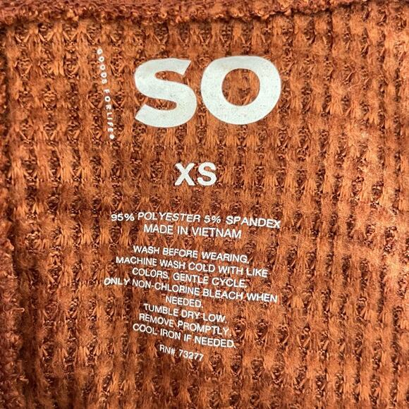SO Waffle Knit Hooded Pullover Sweatshirt | Rust Orange | XS - Picture 3 of 3